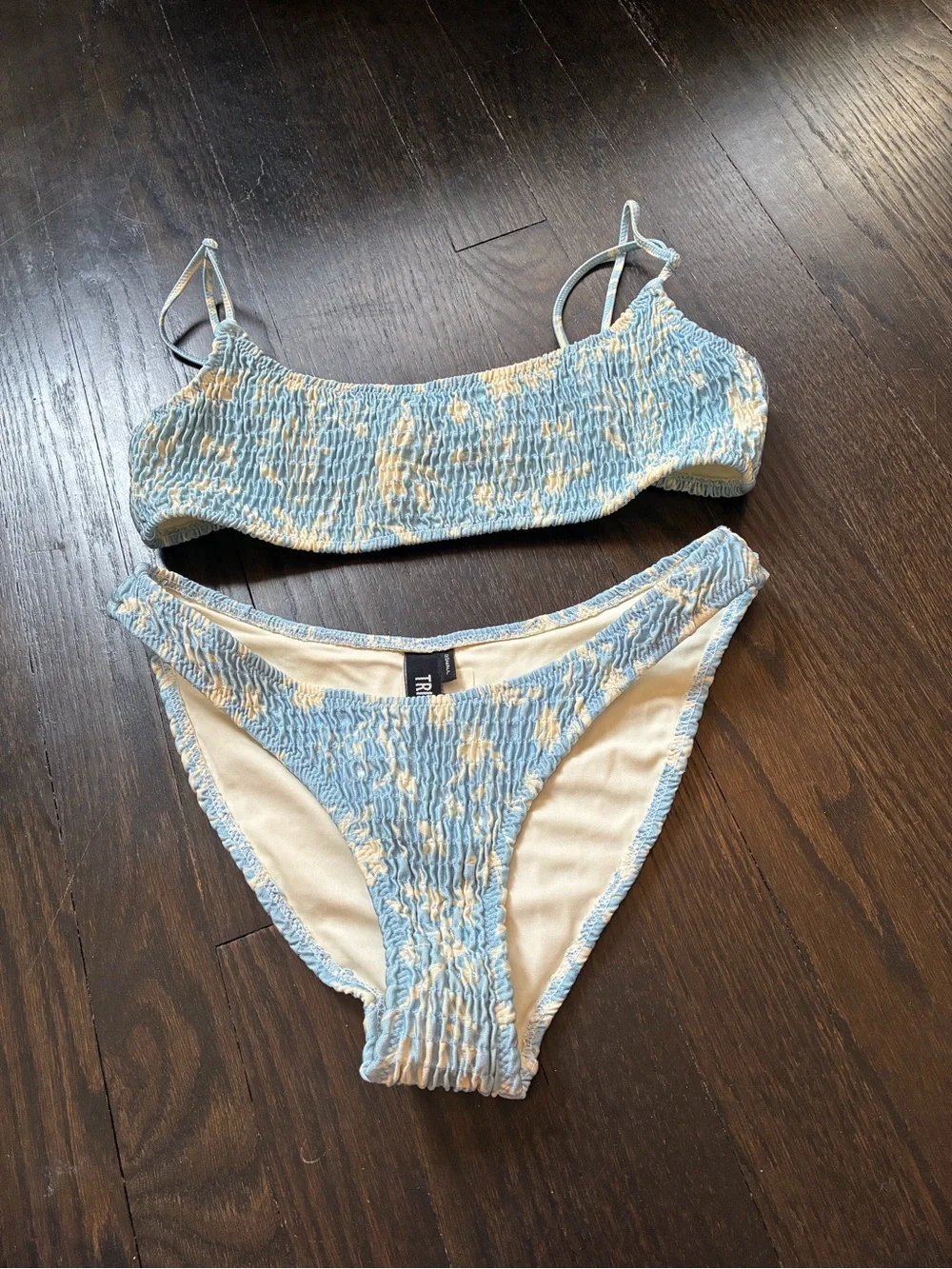 triangl swimwear Light Blue & White Smocked Tie-Dye Bikini